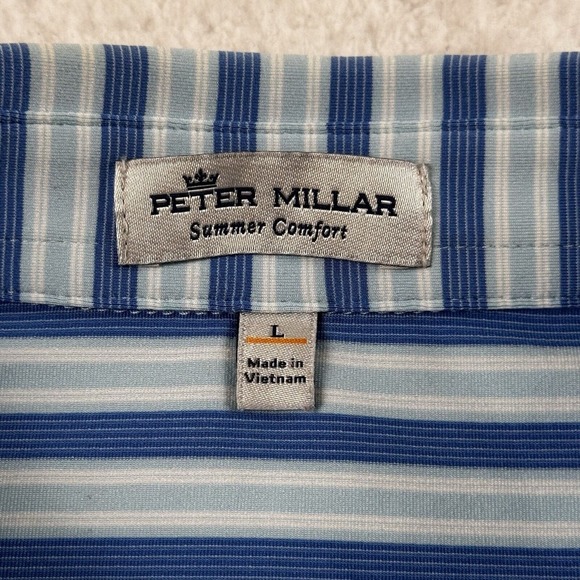 Peter Millar Polo Shirt Men's Large Blue Stripe Summer Comfort Performance - Picture 3 of 8